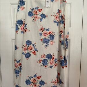 LOFT Floral Midi Skirt - White, Blue, Red
